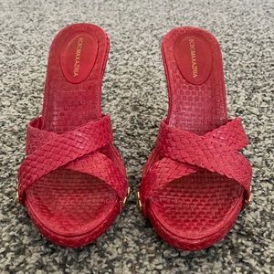 BCBG Red Woven Madras Heels 7.5